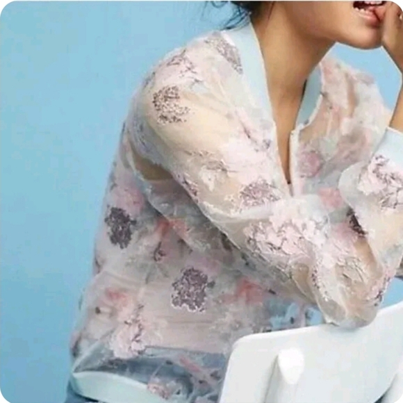 Maeve Sheer Textured Bomber Jacket Medium - Picture 2 of 7